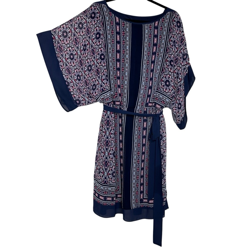 DressBarn Womans‎ 18 Dress Blue Kimono Sleeve Bohemian Knee Length Belted Boho